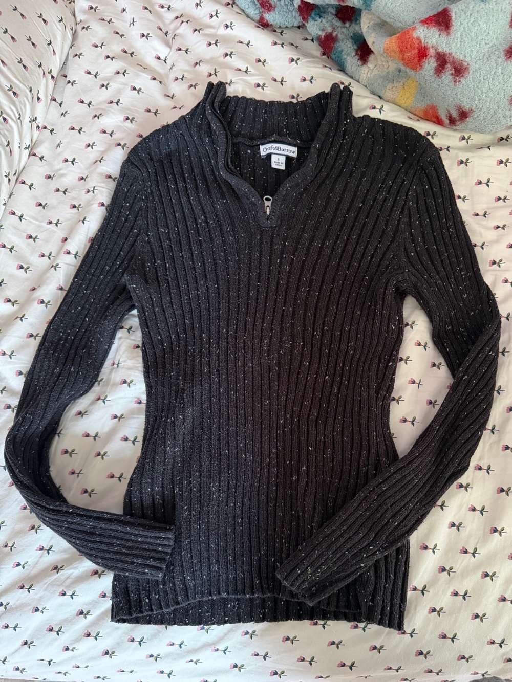 croft & barrow Black Speckled Ribbed Half-Zip Turtleneck Sweater